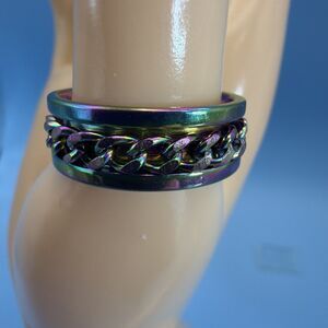 Rainbow Metallic Curb Chain Spinner Band Ring Size 9 New
